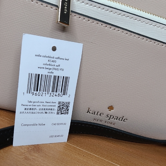 25-53 Kate Spade Sadie Colorblock Saffiano Leather Crossbody in Warm Beige NWT - Picture 7 of 8